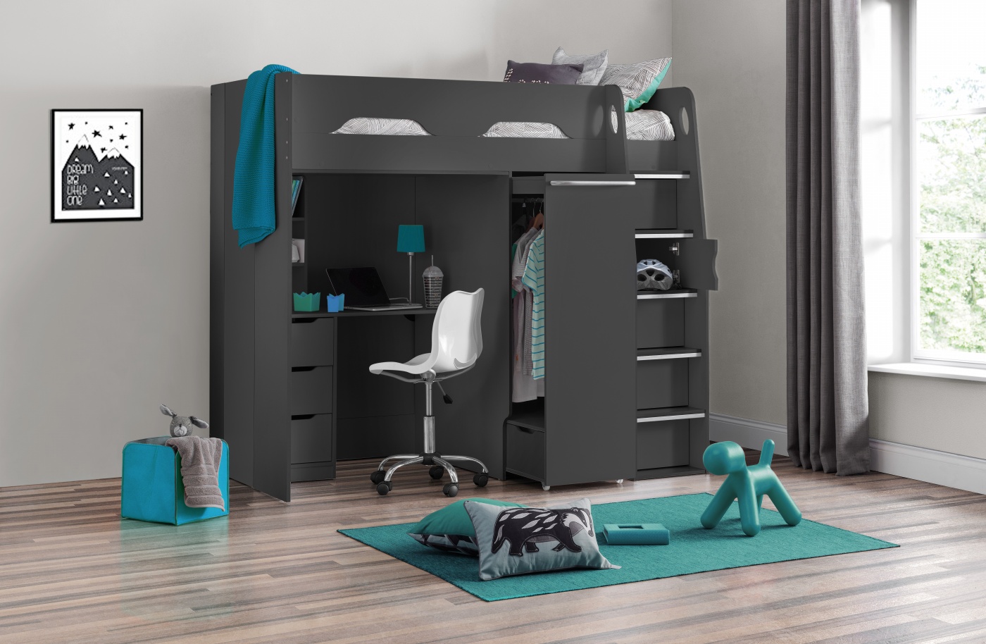 Pegasus High Sleeper Roomset Anthracite Blue