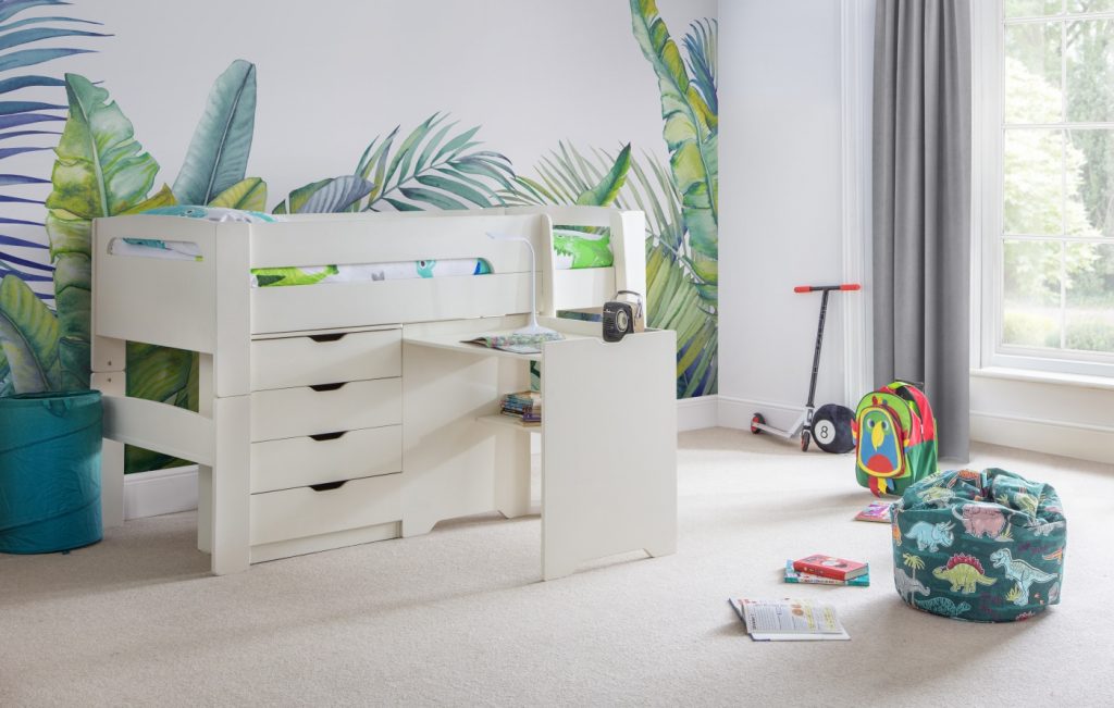 Pluto Midsleeper Stone White 4 Drawer Chest Desk Roomset Pluto Midsleeper Stone White 4 Drawer Chest Desk Roomset