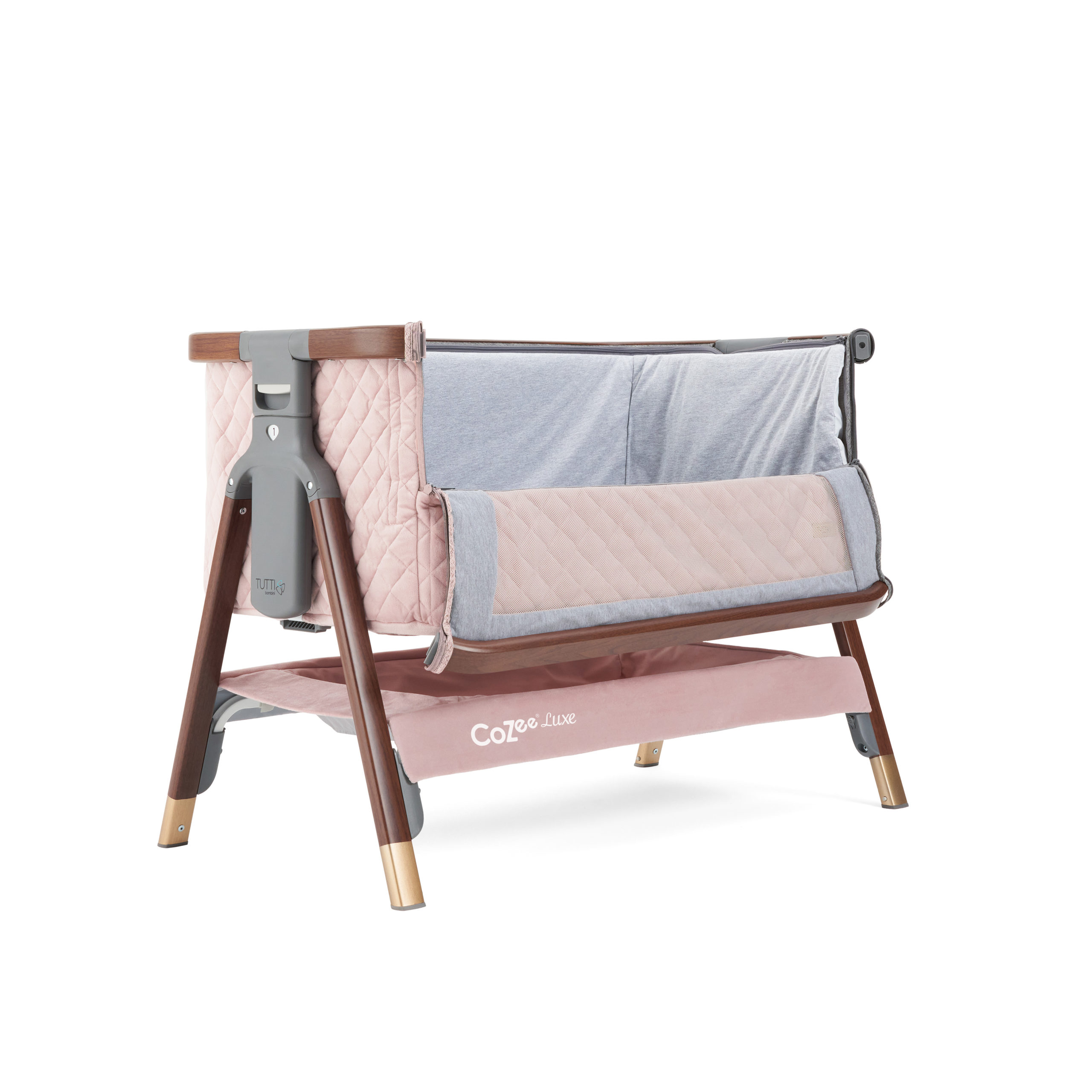 CoZee Luxe Bedside Crib Walnut Blush 2 CoZee Luxe Bedside Crib Walnut Blush 2