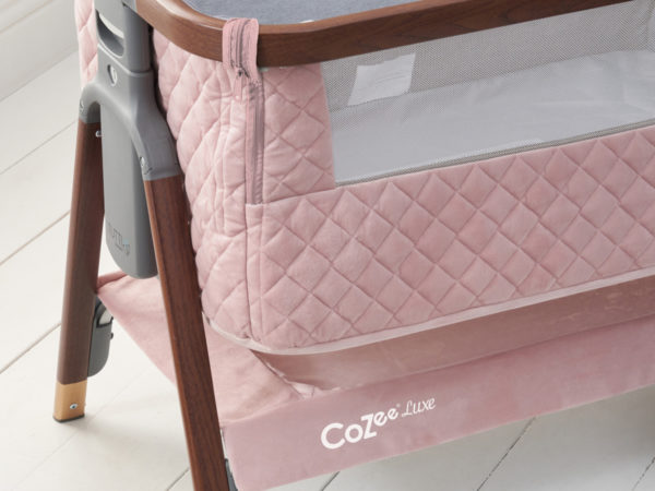 CoZee Luxe Bedside Crib Walnut Blush Hero 2