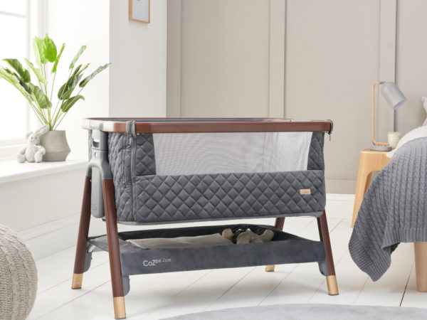 CoZee Luxe Bedside Crib Walnut Slate Hero