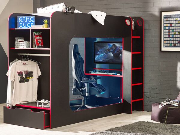 impact gaming bunk black red with gaming chair roomset