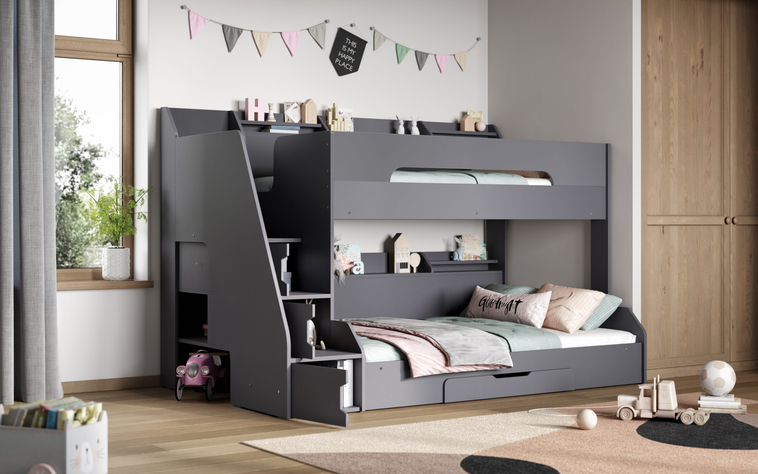 Slick Triple Bunk Bed Grey tz1(1) Slick Triple Bunk Bed Grey tz1(1)