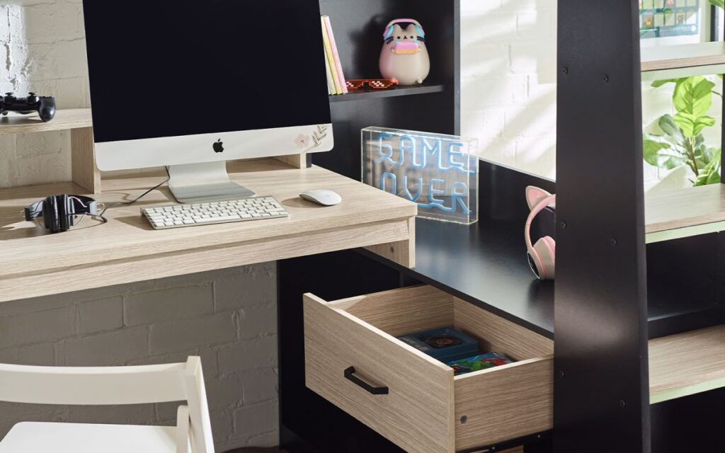 bla002 blaze gaming bunk bed black and pale wood detail 4 bla002 blaze gaming bunk bed black and pale wood detail 4
